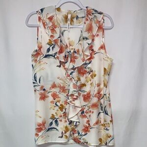 NY Collection Floral Ruffle Blouse - Peach and Gold